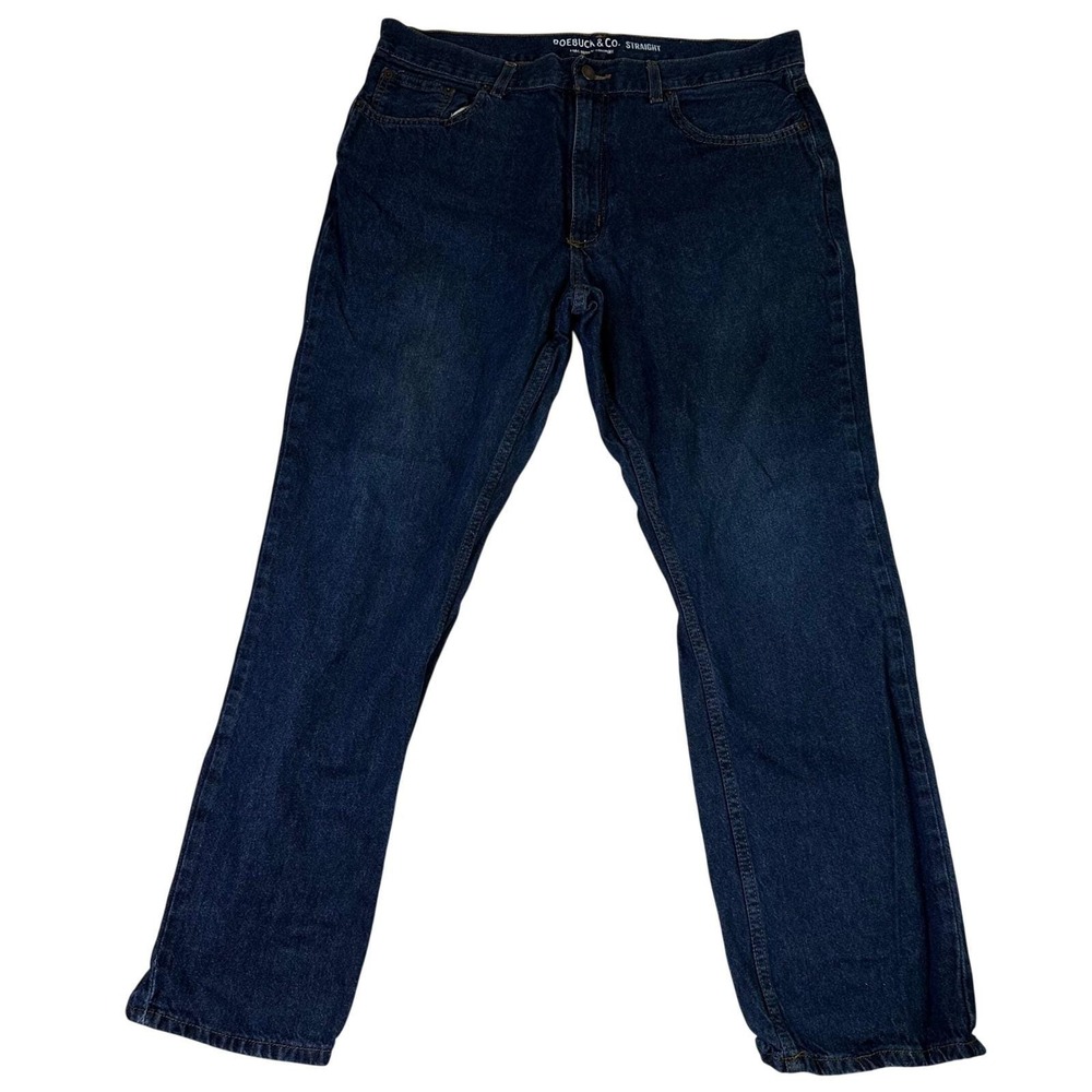 VTG Roebuck & Co. Men's Dark Wash Straight Leg Denim Jeans 36x30 Cotton Casual‎